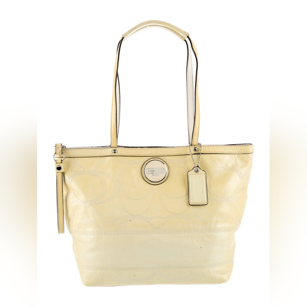 Coach 1941 Designer Off White Cream Signature Tote Bag Purse Handbag